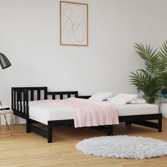 vidaXL Sof&aacute; Cama Extra&iacute;ble Madera Maciza De Pino Negro 2x(80x200) Cm Vidaxl