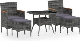 vidaXL Set Comedor Jard&iacute;n 5 Pzas Rat&aacute;n Sint&eacute;tico Vidrio Templado Gris Vidaxl
