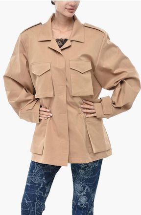 Off-white PERMANENT Mixed Cotton Utility Jacket with Velcro Closure size 48