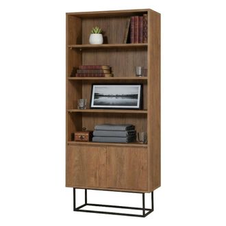 Dmora Dmora - Estante Para Libros Almeni, Estante De Oficina, Porta Libros M&oacute;vil, Biblioteca, 80x36h182 Cm, Nogal Y Negro, Con Embalaje Reforzado