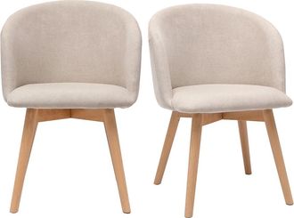 Miliboo Miliboo - Set De 2 Sillas N&oacute;rdicas De Tela Efecto Aterciopelado Beige Y Haya Maciza Vanity