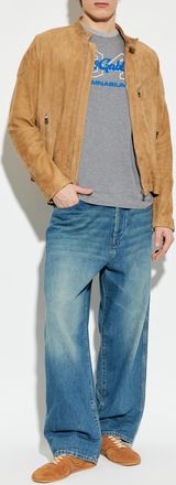 Dolce & Gabbana Suede Jacket With Stand-up Collar, Mens, Beige