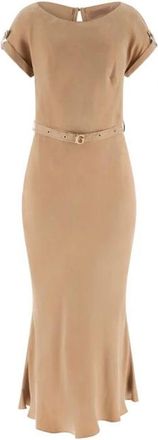 Guess Viscose-blend Midi Jurk - Dames - Casual kleedjes - Beige - XS - Kleedjes