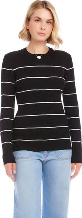 Karen Kane Stripe Ribbed Sweater In Off White With Black