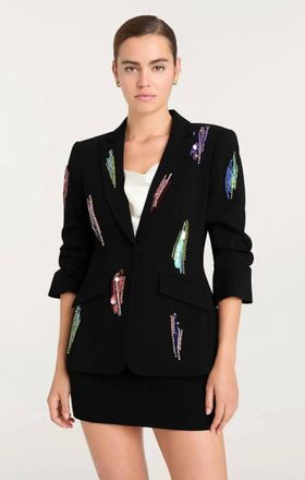 Cinq &agrave; Sept Paillette Whirl Scrunched Cheyenne Blazer In Black/multi