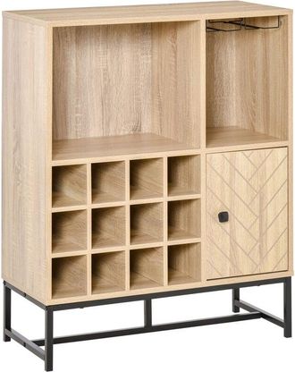 HOMCOM Homcom - Aparador de Cocina con Armario 2 Estantes Abiertos Botellero para 12 Botellas y Soporte de 6 Copas Comedor Bar Restaurante 76x35x97 cm