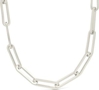 Sterling Forever Silver Elongated Paperclip Chain Necklace