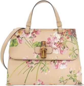 Gucci Pre-owned Gucci Blooms Print Leren Schoudertas - Dames - Vintage Handtas - Beige - ONE Size - Leer - Vintage