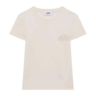 GCDS Gcds, Tops, Dames, Beige, M, Katoen, Stretch logo lounge T-shirt