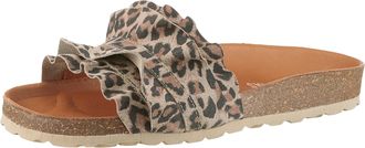 Verbenas Pantolette VERBENAS Rocio Roda, Damen, Gr. 36, braun (leo), Veloursleder, Schuhe Pantolette, Sommerschuh, Flat mit geschwungenen Laschenstoff