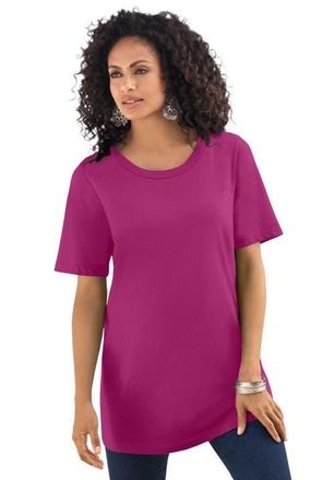 Roaman's Plus Size Cotton Ultimate Crewneck Tee in Raspberry at Nordstrom, Size Medium