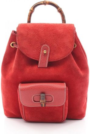 Gucci Red Color Suede Leather Backpack (Pre-Owned)