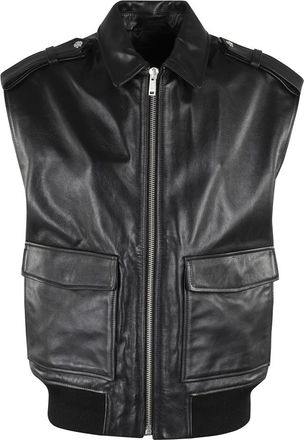 Anine Bing Jassen, Dames, Zwart, S, Leer, Zwart leren vest met shirtkraag