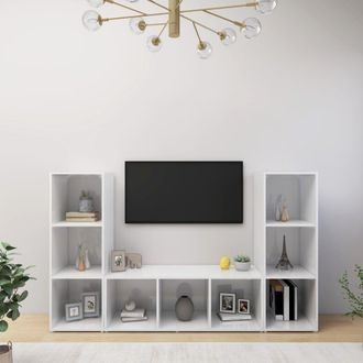 Berkfield Home TV Cabinets 3 pcs White 107x35x37 cm Engineered Wood | Size: 107 x 35 x 37 cm