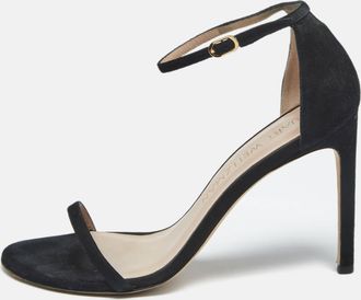 Stuart Weitzman Black Suede Nudist Ankle Strap Sandals Size 41