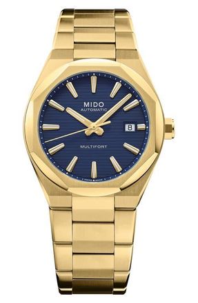 Mido Multifort 8 One Crown Automatic Goldtone Bracelet Watch, 40mm in Blue at Nordstrom