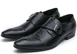Generic MenS Crocodile Pattern Ankle Boots, Slip-On Dress Shoes with Buckle, Pointed Toe Formal Business Boots for Office & Smart Casual Wear,Black,12.5 UK