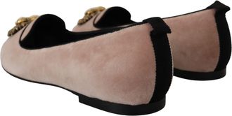Dolce & Gabbana Womens Velvet Slip-On With Gold Heart Detail Loafer Pink Suede Leather