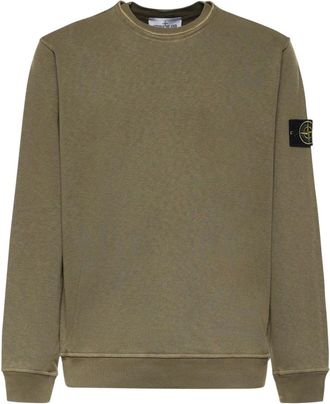 Stone Island Sweatshirts, male, Green, Size: 2XL Brushed Cotton Crewneck Sweatshirt