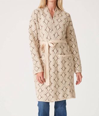 Lovestitch Western Diamond Jacquard Belted Cardigan In Natural/taupe