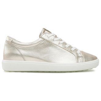 Ecco Ecco Soft 7 470303 Leather Womens Low Top Trainers - Pure White Gold - Size:UK 5-5.5