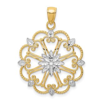 Diamond2Deal 14k Yellow Gold Rhodium Starburst Pendant