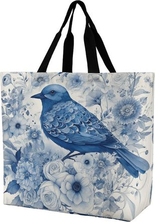 Generic Bluebird And Flowers Shoulder Bag Portable Shopper Bag Lightweight Shopping Bags For Casual Ladies Yoga