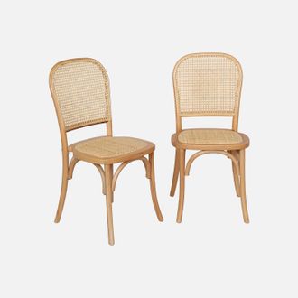 Sweeek Silla Vintage De Madera Y Rat&aacute;n, Set De 2