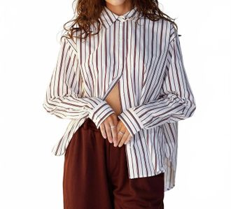 Pistola Denim Finlay Button Up Top In Claret Stripe