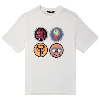 Roberto Cavalli Mens Optic White Lucky Symbol Cotton T-shirt, Size Small