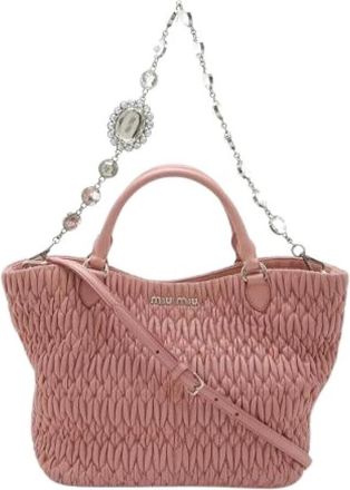 Miu Miu Pre-owned Matelass&eacute; Nappa Crystal 2Way Bag - Dames - Vintage Shopper - Roze - ONE Size - Leer - Vintage