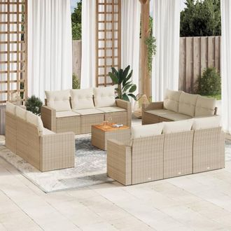 vidaXL Set Sof&aacute;s De Jard&iacute;n Con Cojines 13 Pzas Rat&aacute;n Sint&eacute;tico Beige Vidaxl