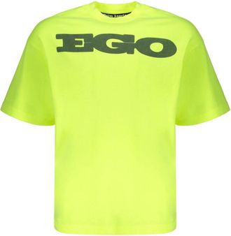 Palm Angels T-shirt met Geribbelde Halslijn en Print aan de Voorkant - Heren - T-shirts - Groen - 2XS - Katoen - Tops