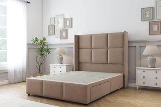 Sloomy Beaumont Plush Divan Base 2 Drawers-54 Wing Headboard & Footboard in Taupe | Size: King