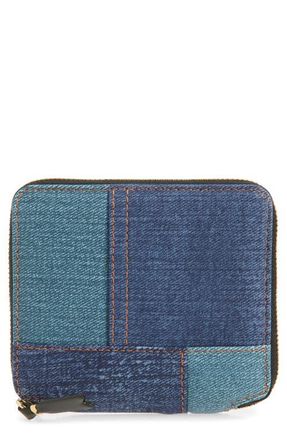 Comme Des Gar&ccedil;ons Denim Patchwork Print Leather Wallet in Blue at Nordstrom
