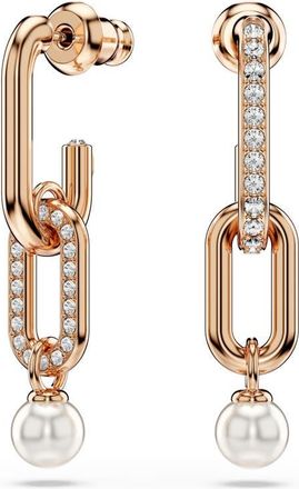Swarovski Constella Crystal & Faux Pearl Drop Earrings in Rose Gold/White at Nordstrom