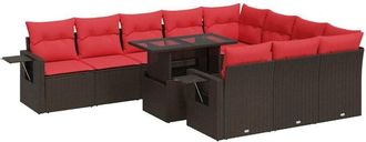 vidaXL 11 Piece Garden Sofa Set with Cushions Brown Poly Rattan Acacia Vidaxl