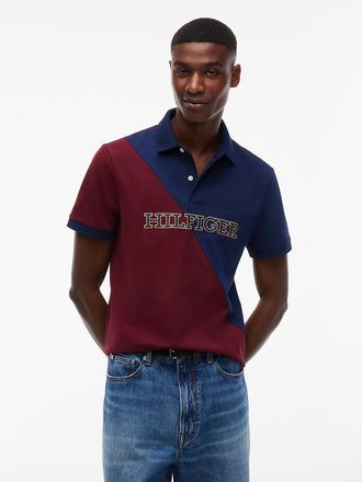 Tommy Hilfiger Mens Regular Fit Diagonal Colorblock Polo - Dark Red/Carbon Navy - XXXL