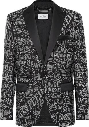 Philipp Plein Velvet Blazer Lord fit Skull with Crystals - Heren - Blazers - Zwart - 2XL - Wol - Jassen