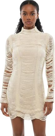Balmain Beige Textured Mock Collar Mini Dress