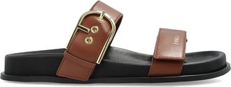 Furla Solea Sandal Brown Leather Gold Buckle
