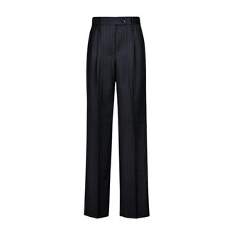 Ferragamo Pinstripe Wool Trouser - female - Ferragamo - Wide Trousers - Gray - XS - Trousers