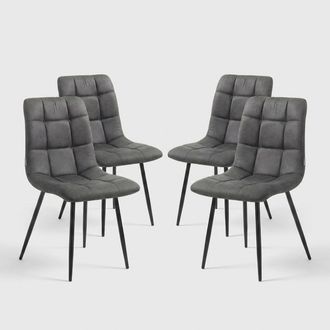 Oresteluchetta Set De 4 Sillas Tapizadas En Tela De Terciopelo Vintage Amelie Old - Gris