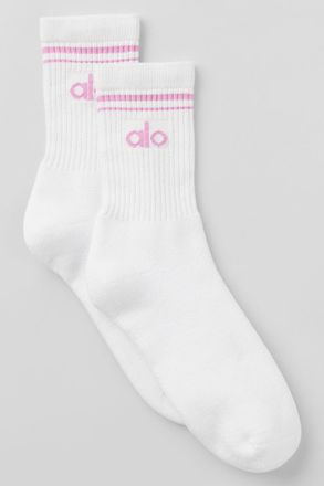 Alo | Half-Crew Throwback Socks in White/Candy Heart Pink, Size: Medium
