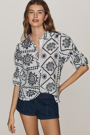 Pilcro Tallulah Puff Sleeve Eyelet Buttondown Top by Pilcro