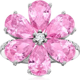 Ross-Simons Simulated Pink Sapphire Flower Ring With. Czs in Sterling Silver