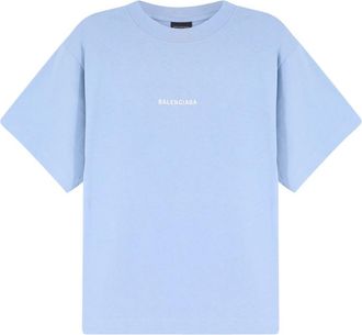 Balenciaga Logo Geborduurd Katoen-Jersey T-shirt - Dames - T-shirts - Blauw - M - Katoen - Tops