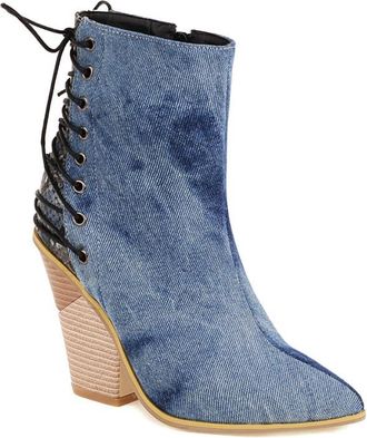 Generic Womens Retro Lace Up Ankle Shoes Pointed Toe Wedge Heel Snakeskin Denim Synthetic Leather Comfortable Non Slip Durable for Daily Street Party Wear,Blu