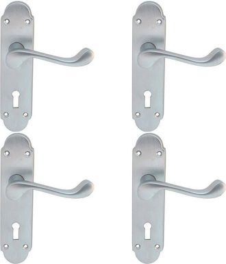 Loops 4x PAIR Victorian Upturned Handle on Lock Backplate 170 x 42mm Satin Chrome