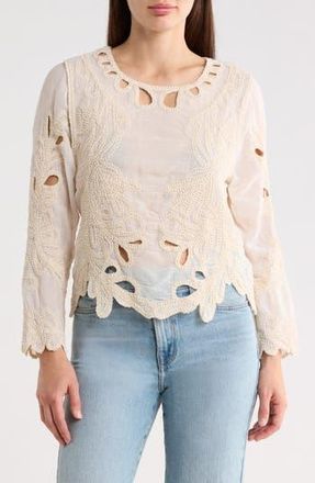 Forgotten Grace Eyelet Embroidery Woven Shirt in White at Nordstrom Rack, Size X-Large